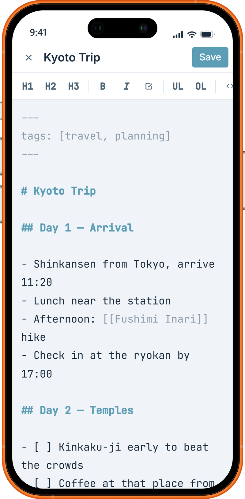 Markdown editor with formatting toolbar